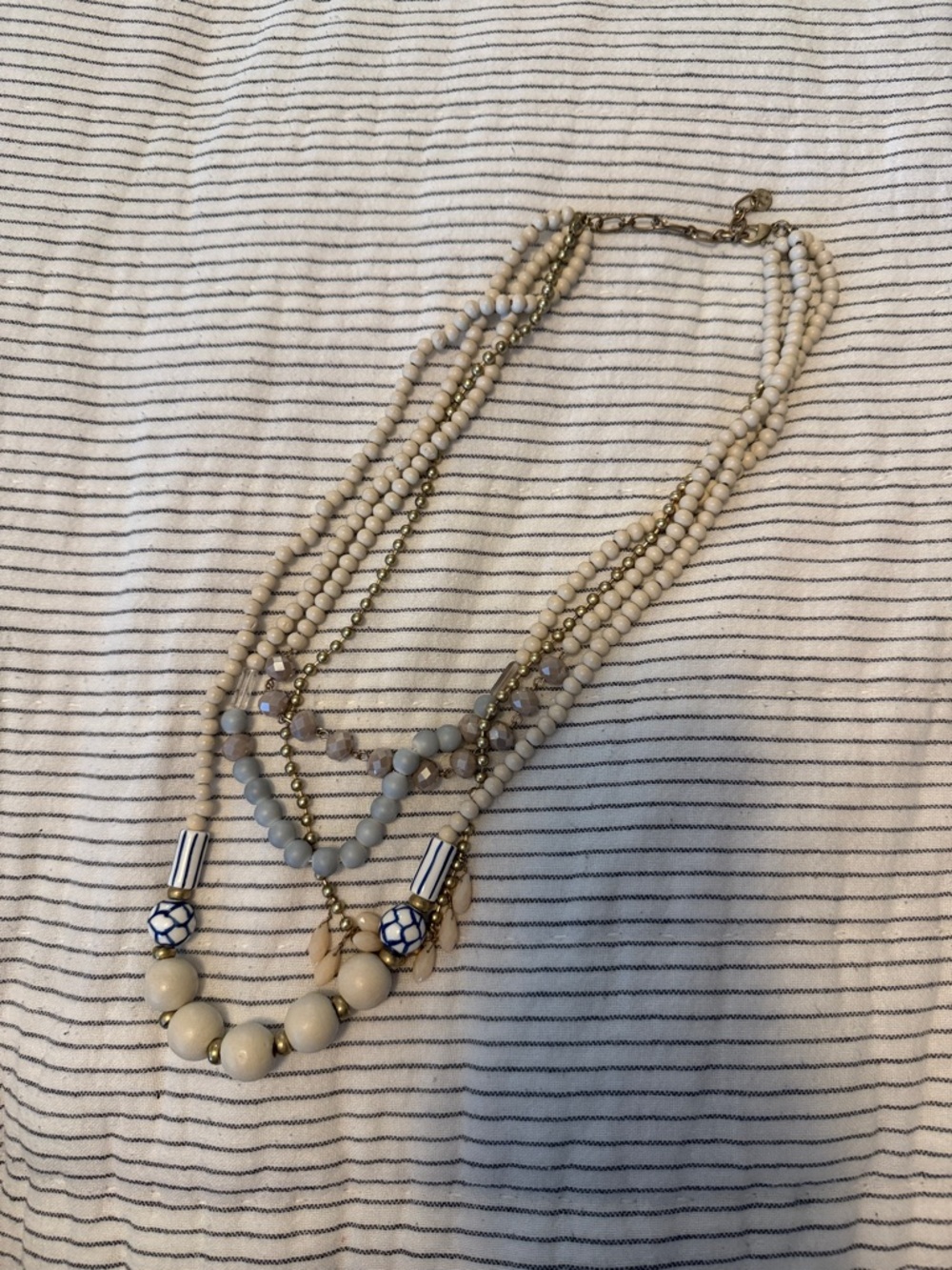 Multi-Strand Cream Beaded Statement Necklace